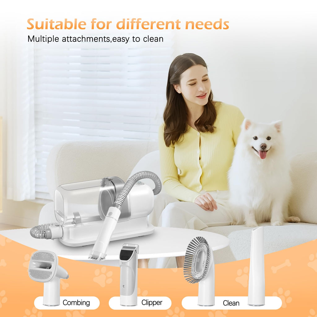LMVVC Dog Grooming Vacuum, Pet Grooming Vacuum Kit 2.3L Suction 99% Pet Hair with 5 Tools for Dog Cat for Shedding Grooming, Low Noise (Grey & White)