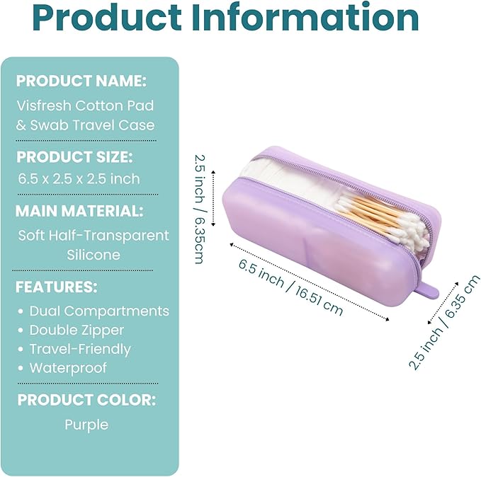 Cotton Pad Swab Travel Case, 2-in-1 Waterproof Organizer, VISFRESH (Purple)