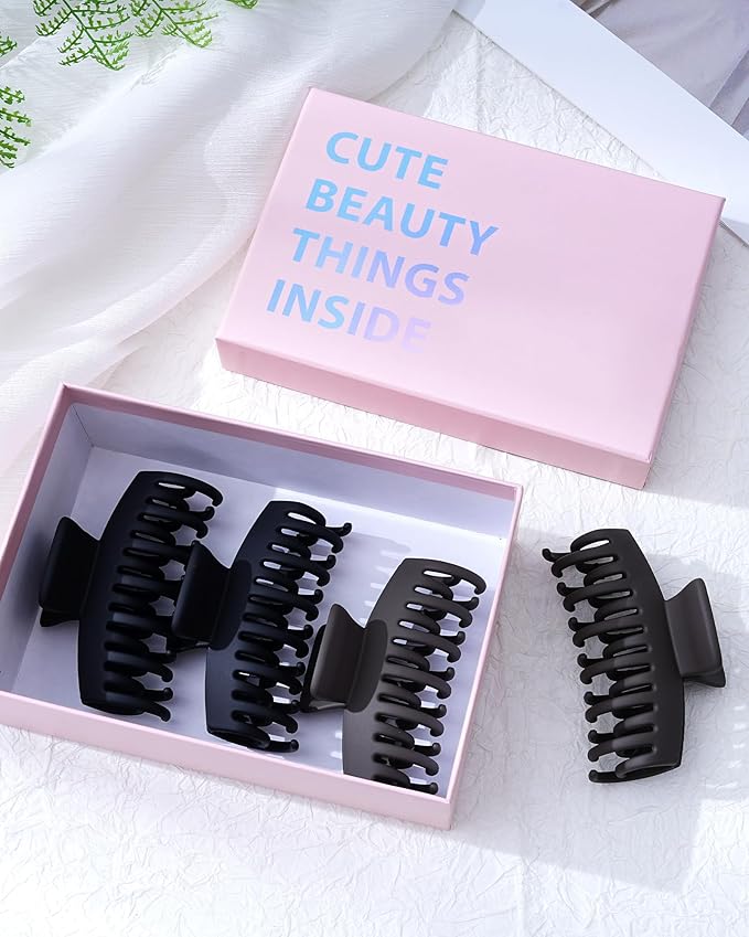 Mesovor 4 Pack Double Row Teeth Hair Claw Clips, 3.5" Large Strong Hold Matte Hair Clips for Thin and Short Fine Hair Accessories (2pcs Black, 2pcs Dark Brown)