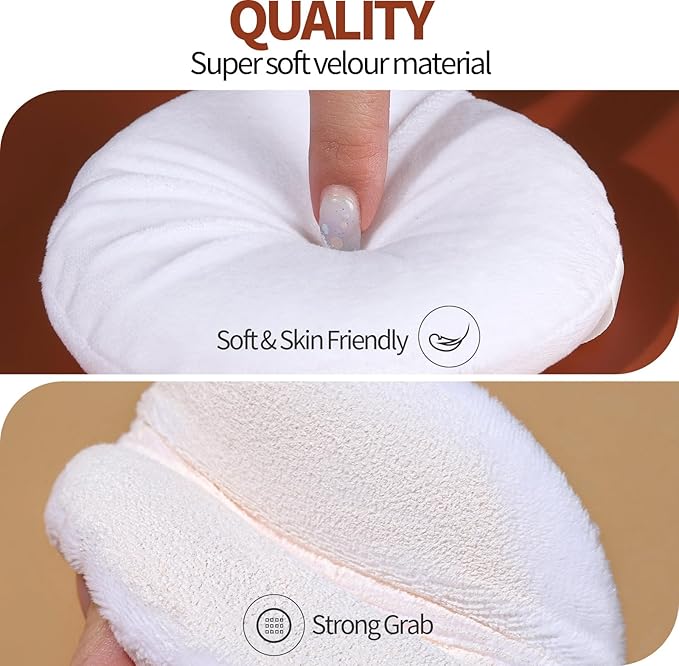 Teenitor 4.13 Inch Ultra Soft Washable Large Round Velour Powder Puff for Body Loose Powder, 4 Pcs