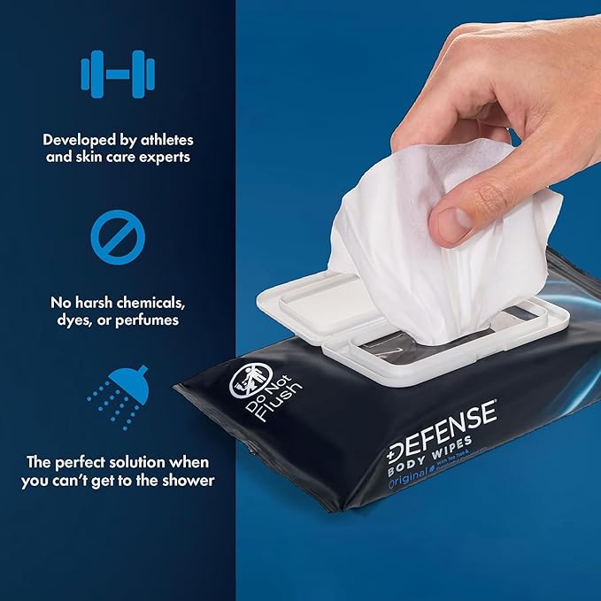 Defense Soap All Natural Body Wipes with Tea Tree Oil | Wrestling, Combat, Camping, Gym, Post Workout Shower Wipes for Men and Women. 40 Count (Pack of 6)