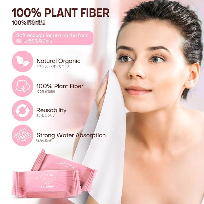 Disposable Face Towel Large Ultra Soft Compressed Towel Tablets for Travel Individually Wrapped, 12x9 Inch Portable Face Washcloths Reusable for Gym Hiking Camping Outdoor Sports(50 Pcs Pink)