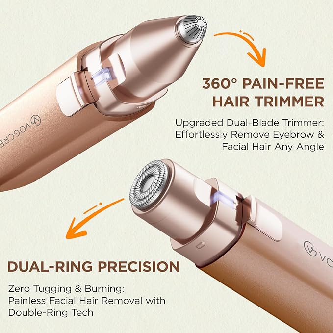 VG VOGCREST Rechargeable Facial Hair Remover for Women: 2 in 1 Electric Facial Body Hair Remover