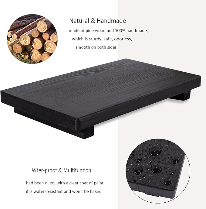 Bathroom Tray Wood Riser Kitchen Decor Soap Holder, 9" x 6" Black