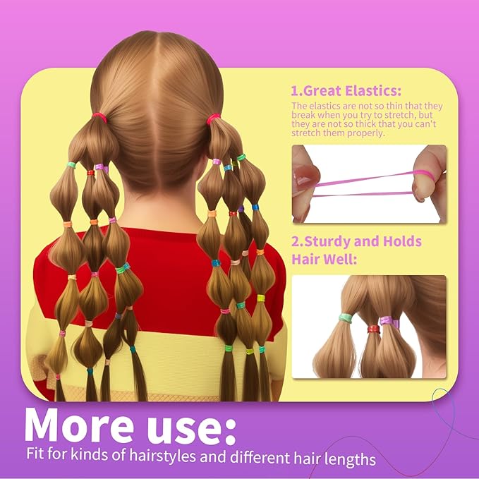 Teenitor Elastic Ties Hair Bands, Small Hair Elastics, 2000pcs Multi Color Hair Ties, Hair Holder Elastic for Girls Rubber Bands, 11 Colors