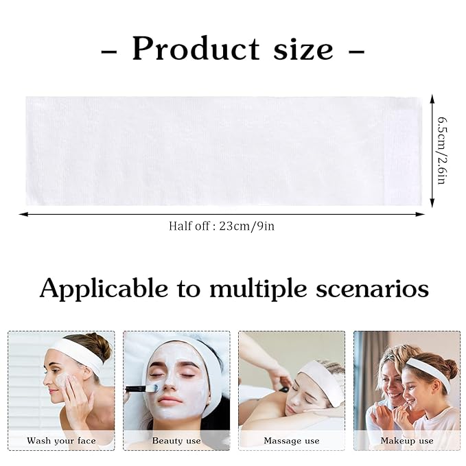 Pimoys 30 Pcs Disposable Spa Headbands, Nonwoven Stretch Facial Wrap