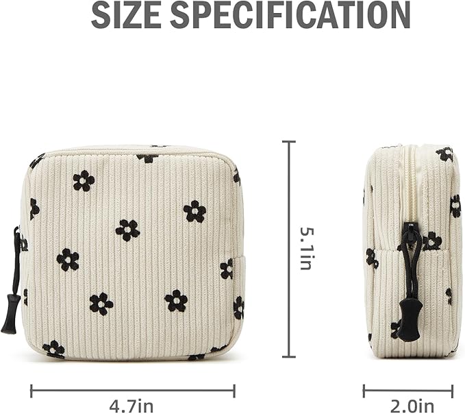 ZOEMTIU Small Makeup Bag for Purse,Mini Cosmetics Bag cute Zipper corduroy Cosmetic Pouch Storage Pouch Travel Toiletry Organizer for Women Girls(Flower)