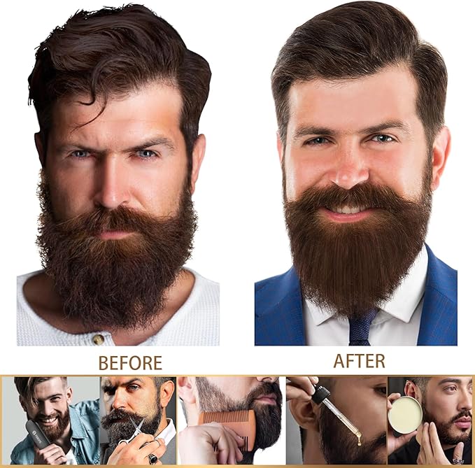 Beard Straightener Kit w/Beard Straightener, Beard Balm, Beard Growth Oil, Beard Styling Comb & Scissors, Upgraded 5-in-1 Beard Straightening, Unique Stocking Stuffer Gifts for Friend, Father & Him