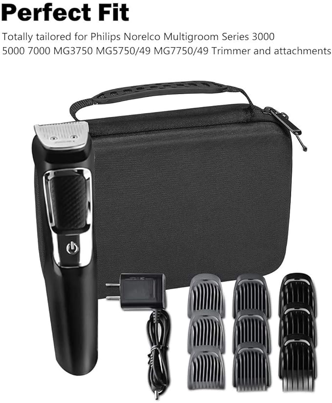 ProCase Hard Travel Case for Norelco Multigroom Series 3000 5000 7000 MG3750 MG5750/49 MG7750/49 Men's Electric Trimmer Shaver and Attachments -Black