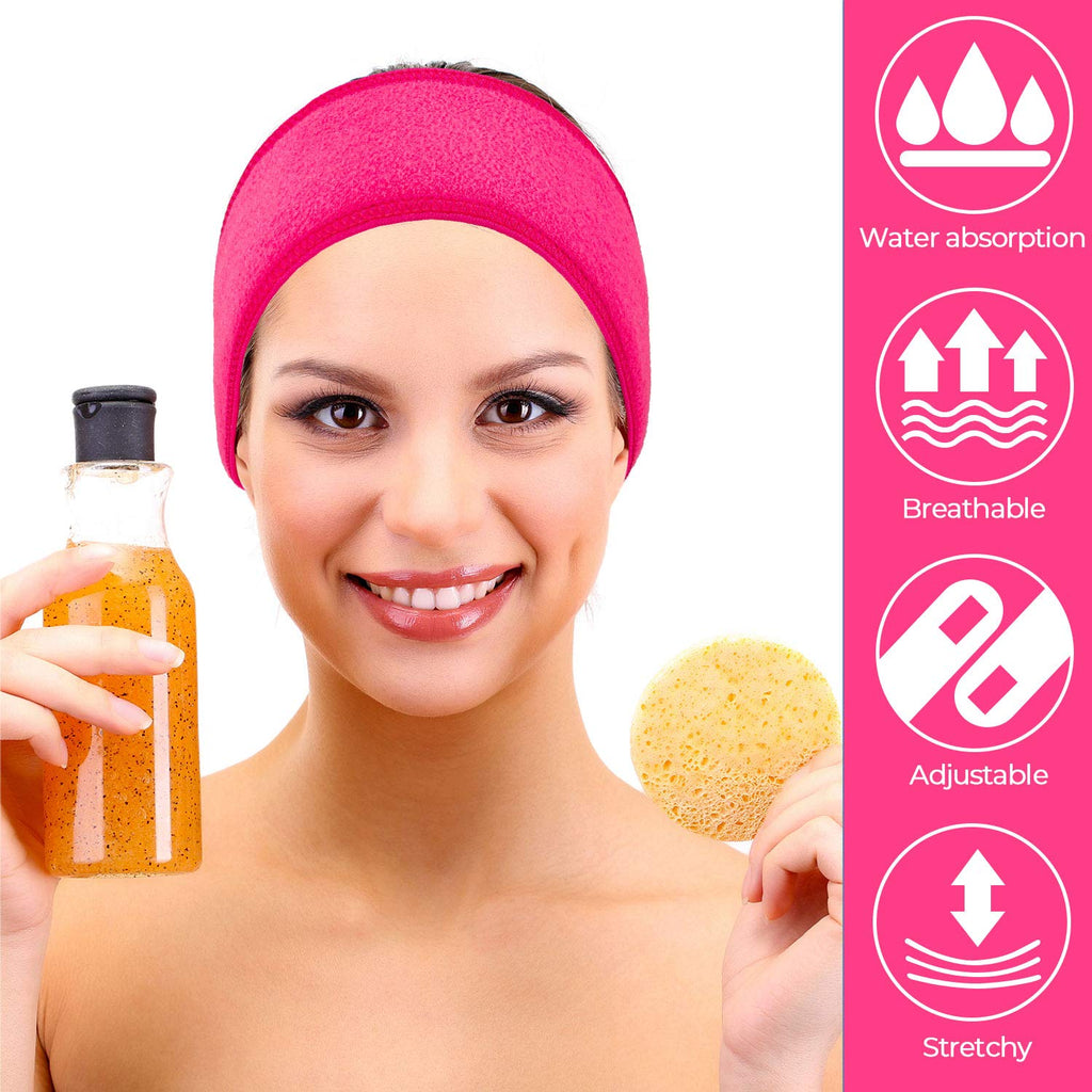 Whaline Spa Facial Headband 4 Packs Head Wrap Terry Cloth Headband Adjustable Stretch Towel Band for Bath, Makeup and Sport (Rose Red)