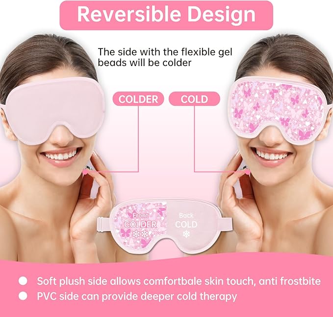SEIWEHIDO Cooling Eye Mask Cold Eye Compress Mask for Puffy Eyes, Reusable Eye Ice Pack Gel Ice Eye Mask for Tired Eyes, Eyes Surgery, Migraines, Stress Relief, Itchy Eyes, Skin Care, Eye Spa 2PCS