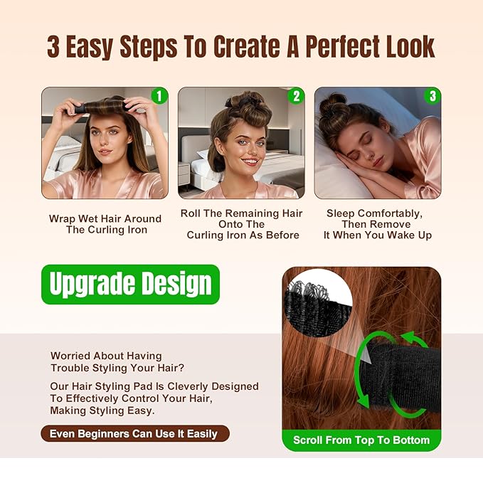 BLAAROOM Overnight Heatless Hair Curler Satin Jumbo Flexi Overnight Curls Blowout Rods 3pcs No-Heat Styling Tools Curling Rod To Sleep In for All Hair Types - Black