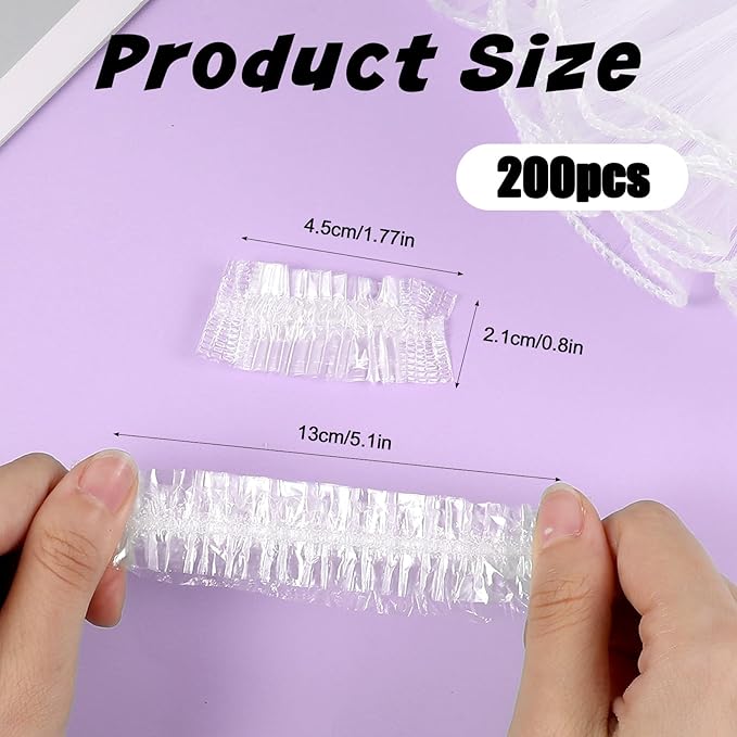 200Pcs Disposable Ear Covers for Shower, Lightweight Disposable Ear Covers for Hair Dye, Clear Plastic Ears Caps with Soft Elastic, for Hair Colouring and Beauty Treatments, Travel-Ready Carry
