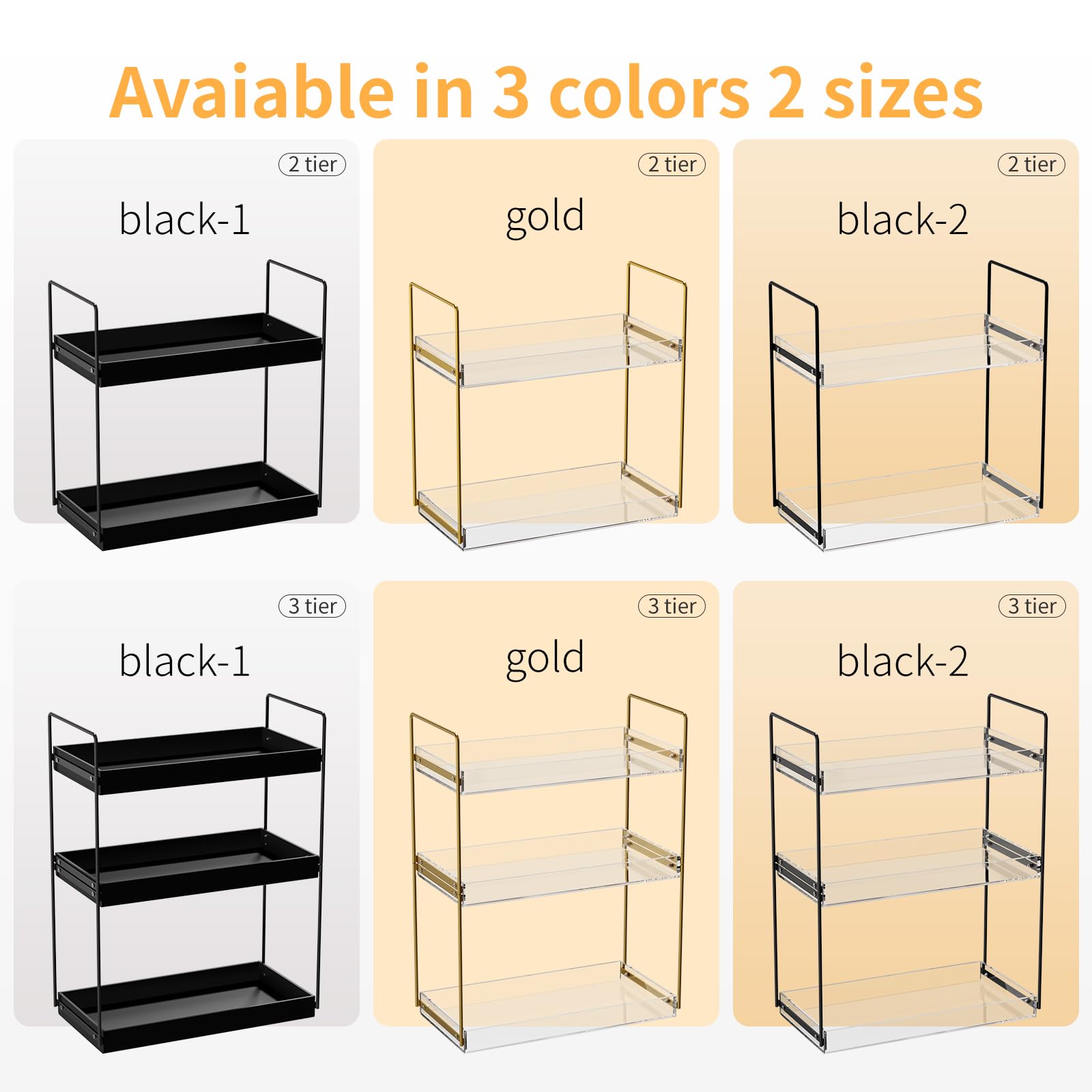 Bathroom Countertop Organizer, 3 Tier Acrylic Tray Vanity Counter Skincare Organizer Shelf, Kitchen Under Sink Standing Rack, Home Storage Holder for Lotion Makeup Cosmetics Perfume Spice, Gold