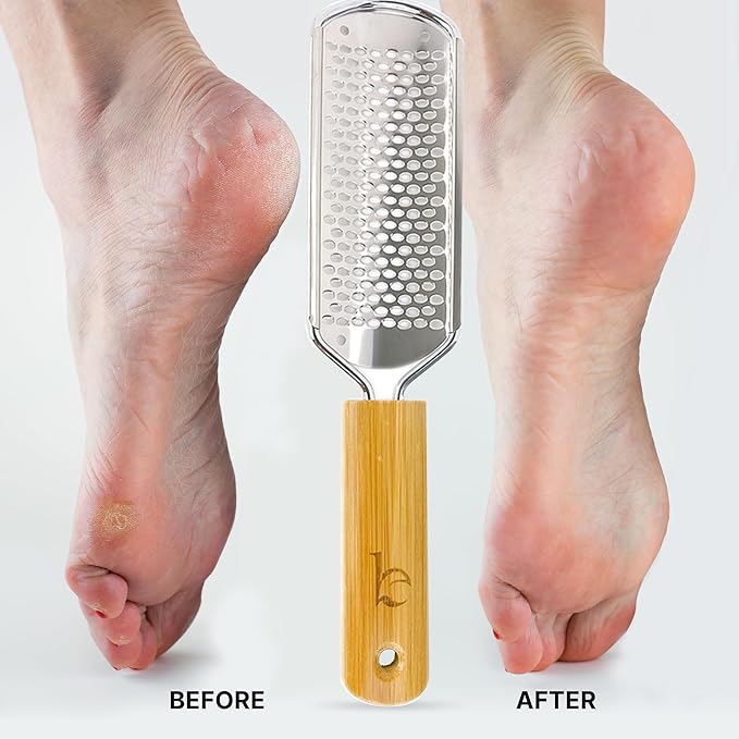 Foot File - Callus Remover Tool for Dead Skin Removal, At Home Pedicure Tools, Foot Rasp Callus Remover Feet and Heels, Smooth Soft Feet Using a Grater & Scraper (Bamboo & Stainless Steel) (1 Pack)