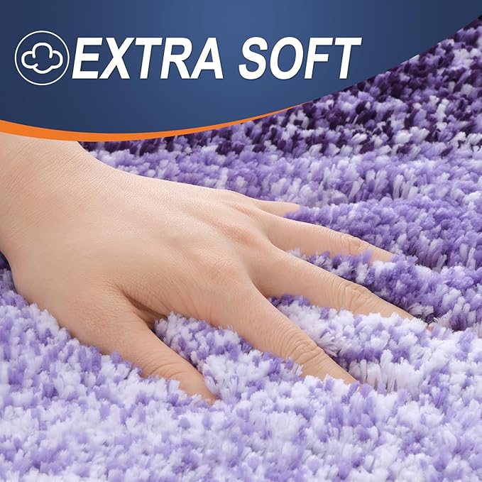 OLANLY Bathroom Rug Set 2 Piece, Soft Absorbent Microfiber Bath Rug Set, Non-Slip, Machine Wash Dry, Plush Shaggy Bath Mats for Bathroom (47"x20"+24"x16", Violet)