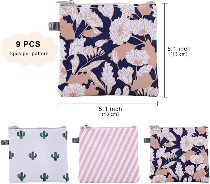 Tuciyke Sanitary Napkin Storage Bag,Menstrual Cup Pouch,9 Pack Portable Sanitary Napkin Pads Storage Bags Feminine Menstruation First Period Bag for Teen Women Ladies