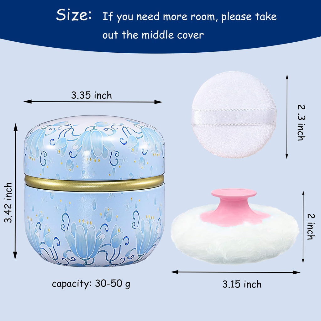Qopoto Body Powder Puff and Container for Dusting Powder (Light Blue)