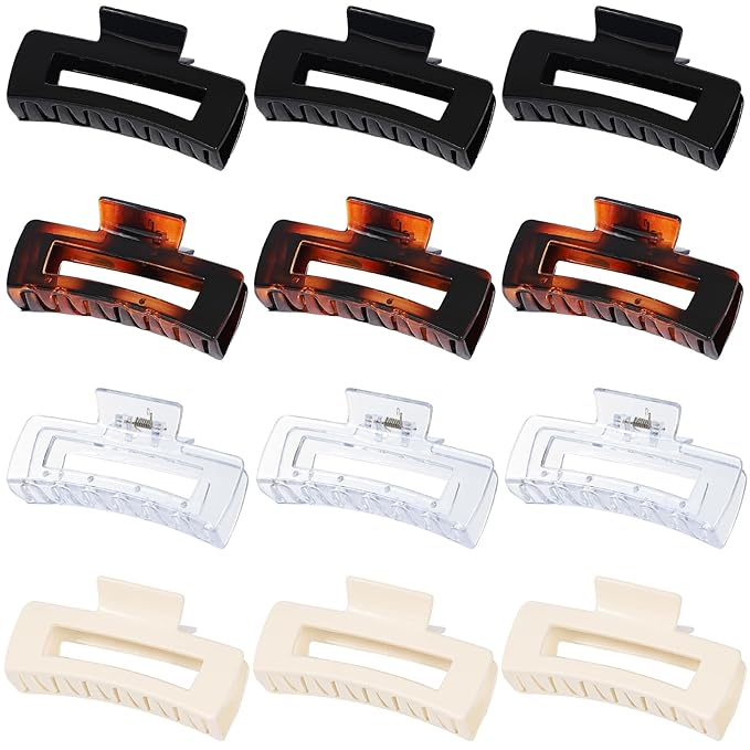 Sisiaipu 4.1 Inch Large Claw Clips - 12 Pcs Jumbo Square Jaw Clips for Thick Hair, Bulk Hair Accessories for Women and Girls - Transparent