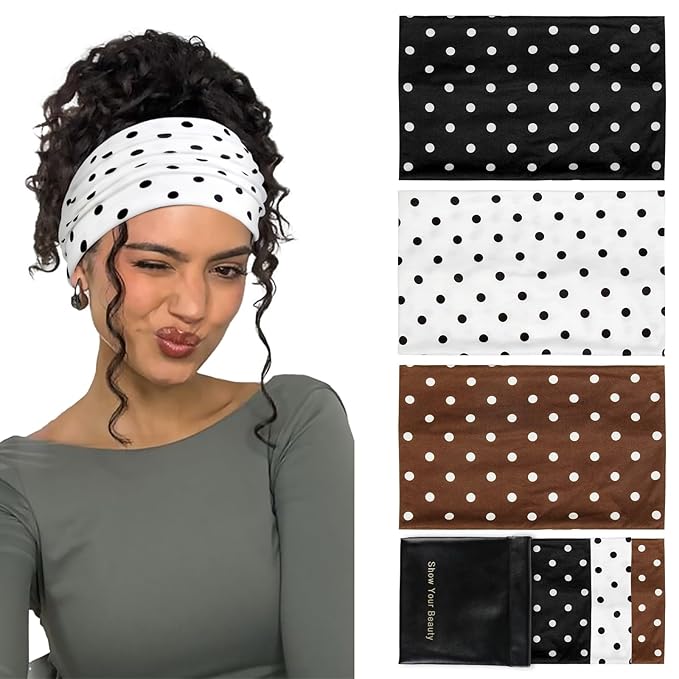 Huachi Polka Dot Headbands for Women Non Slip, Thick Womens Wide Headbands Cute Hairbands Boho Vintage Fashion Hair Accessories for Beach Vacation