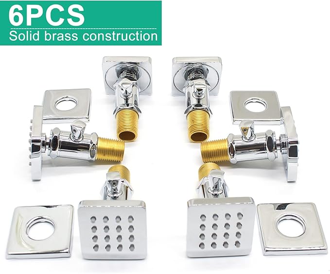 Solid Brass Shower Body Jets with Adjustable Flow Polished Chrome Round Shower Jets, Angle Adjustable, Flow Control