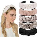 AHONEY 5 Pack Knotted Headbands for Women Trendy Fashion Thick Headbands Top Knot Non Slip Cute Hair Accessories Multi-style Headband Pack Diademas Para Mujer (Neutral)