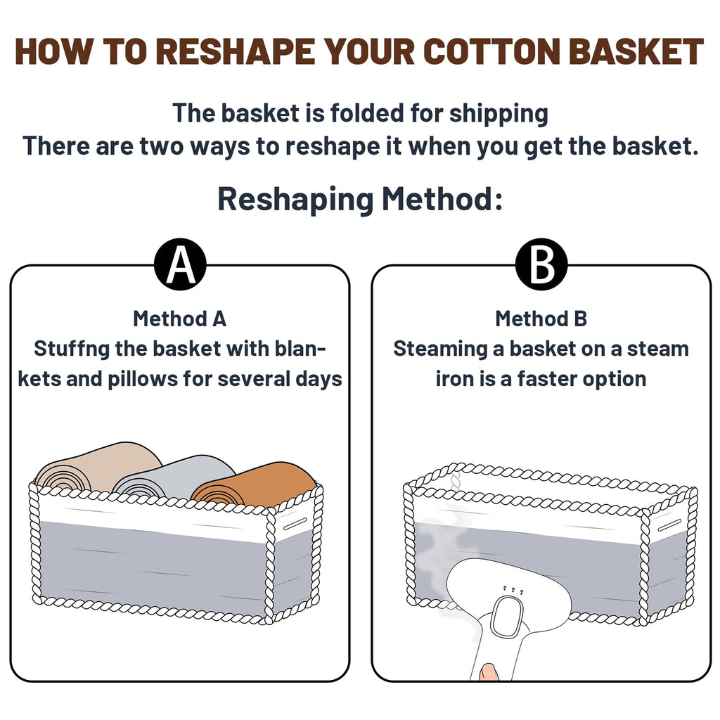MiniArk Large Shallow Organizing Baskets 15x11x5.1 Inches - Rope Woven Storage Bins for Bathroom, Shelves, Cube Closet, White Mixed Brown 2 Packs