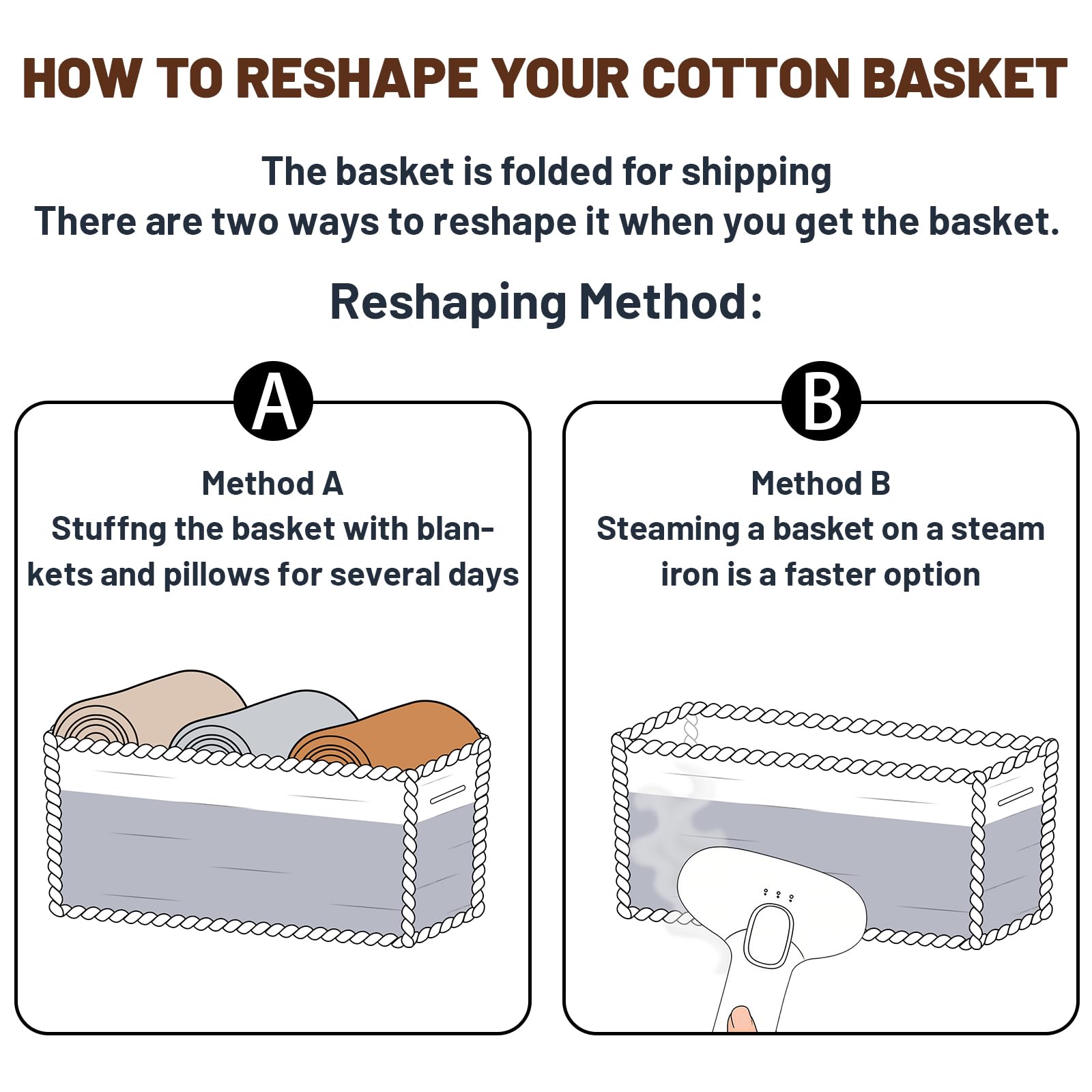MiniArk Large Shallow Organizing Baskets 15x11x5.1 Inches - Rope Woven Storage Bins for Bathroom, Shelves, Cube Closet, White Mixed Brown 2 Packs