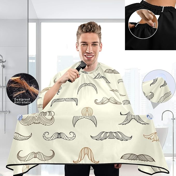 visesunny Mustache Men Barber Cape Anti-Static Hair Cutting Cape with Snap Closure Professional Salon Polyester Beard Shaving Bib Water-Resistant Hairdressing Cape Adjustable Snap