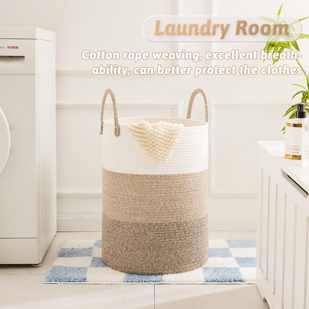 Artfeel Laundry Basket,Woven Cotton Rope Laundry Hamper,100L for Decorative Storage of Dirty Clothes,Toys and Blankets in Bathroom,Bedroom and Living Room