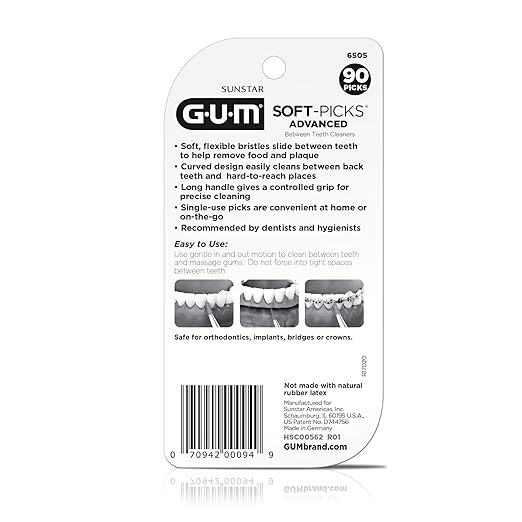 GUM Soft-Picks Advanced, Easy-to-Use Interdental Picks for Plaque Removal and Gum Health with Carry Case, 90-Count, 3-Pack