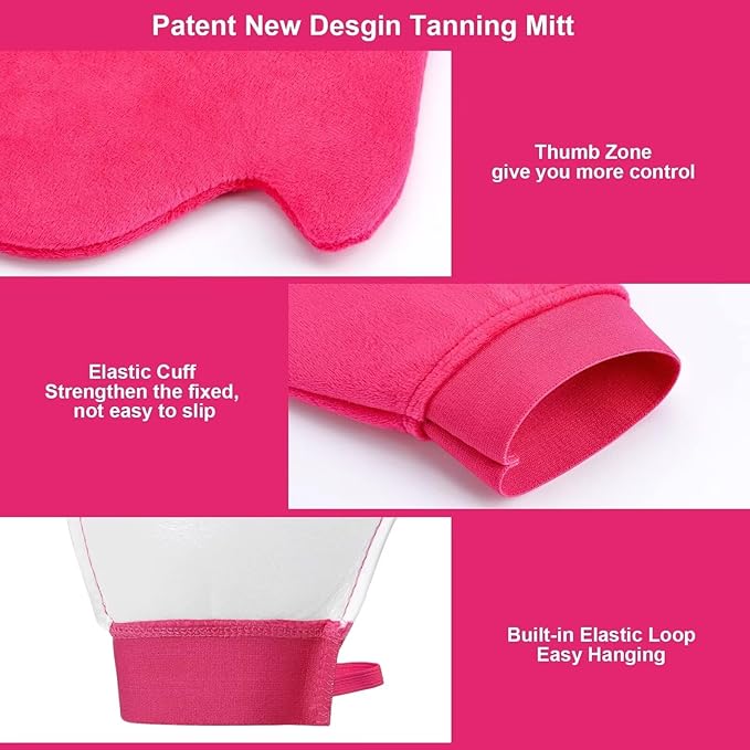 CeleCily Self Tanner Mitt Applicator Back Applicator Set - Premium Waterproof Tanning Mitt for Flawless Sunless Tanning， Prevents Orange Palms, Double-Sided, Reusable Tanning Gloves