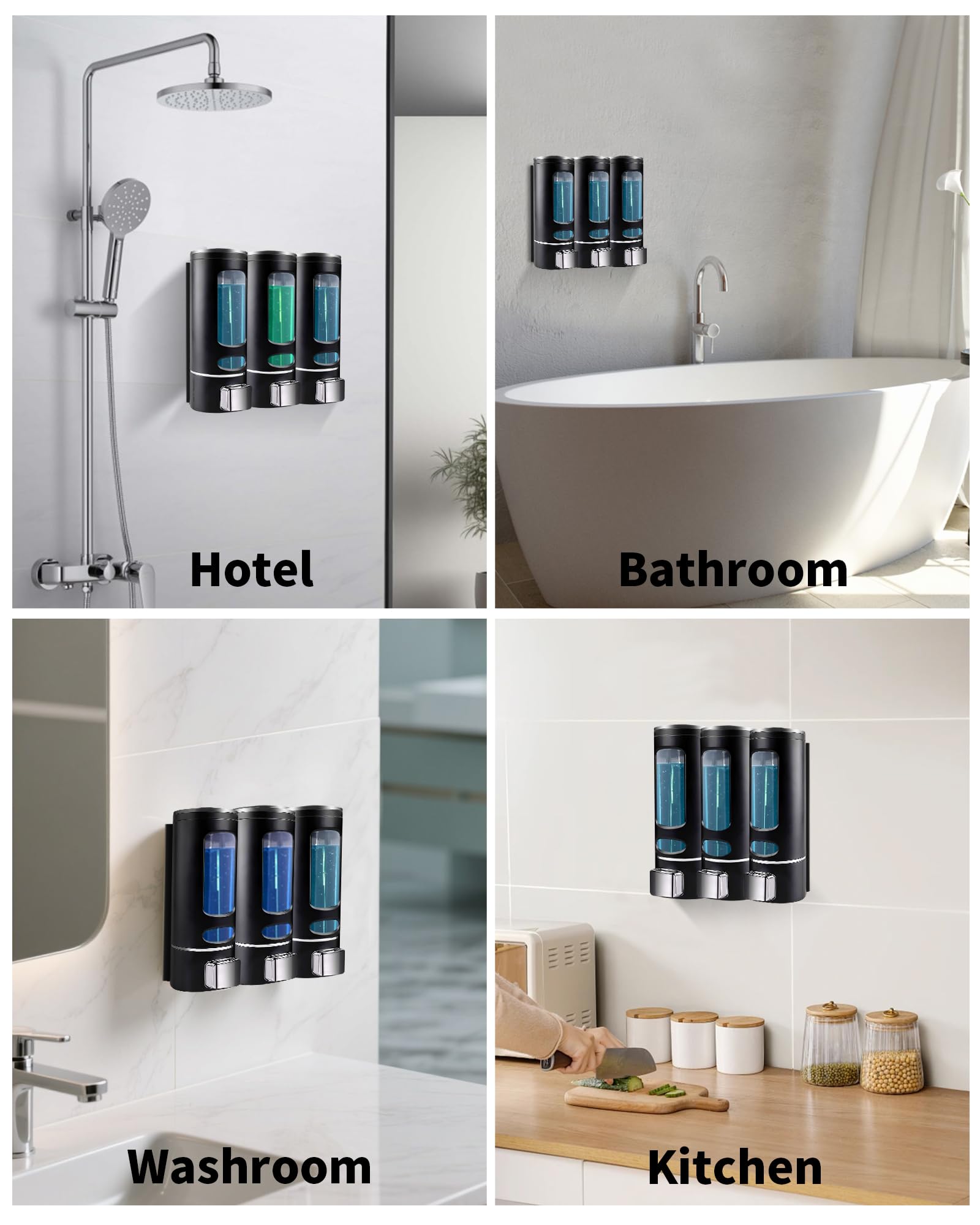 Shampoo and Conditioner Dispenser - 1200ML Wall-Mounted Shower Shampoo Dispenser 3 Chamber No Drill Body Wash Soap Dispenser for Shower, Bathroom, Hotel