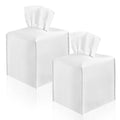 2 Pack, VIVIDLY Tissue Box Cover Holder, Square Modern PU Leather Tissue Box Holder, Can be Used for Bathroom Dressing Table, Bedside Table, Office Desk & Car 5"X5"X5"- (White, 2)