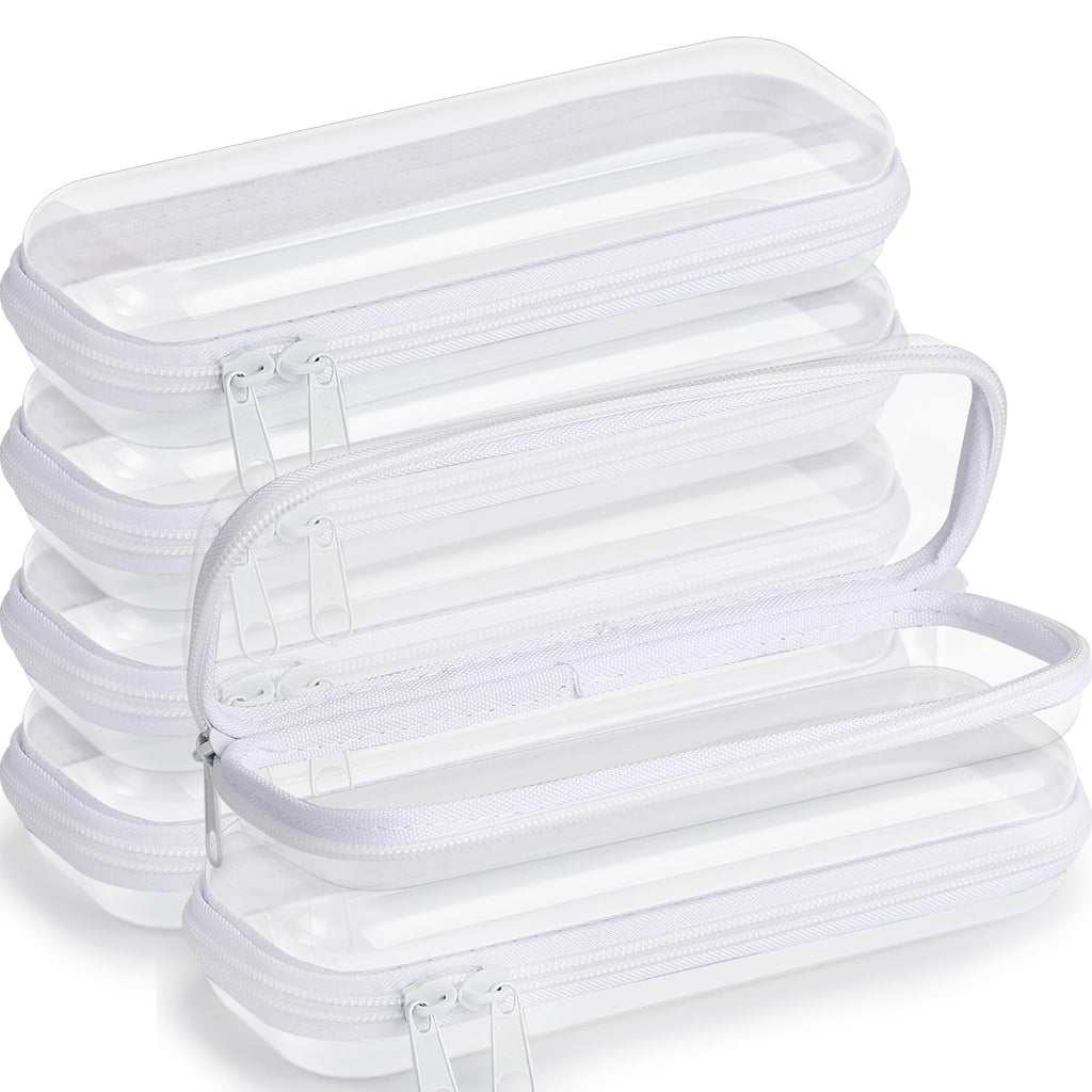 Sanwuta 6 Pcs Clear Hard Zipper Case Plastic Zipper Pouches Transparent Makeup Bag Pencil Case Pouches Toiletry Diaper Bag for Travel Toy Storage Organizer Bins(White,7.87 x 2.56 x 1.57 Inch)
