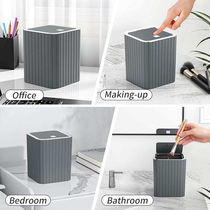 InnJoey Bathroom Accessory Set - Bathroom Set, 12PC Bathroom Accessories Set, Grey Bathroom Accessories Set, Mini Trash Can, Toilet Brush, Trash Can & Soap Dispenser