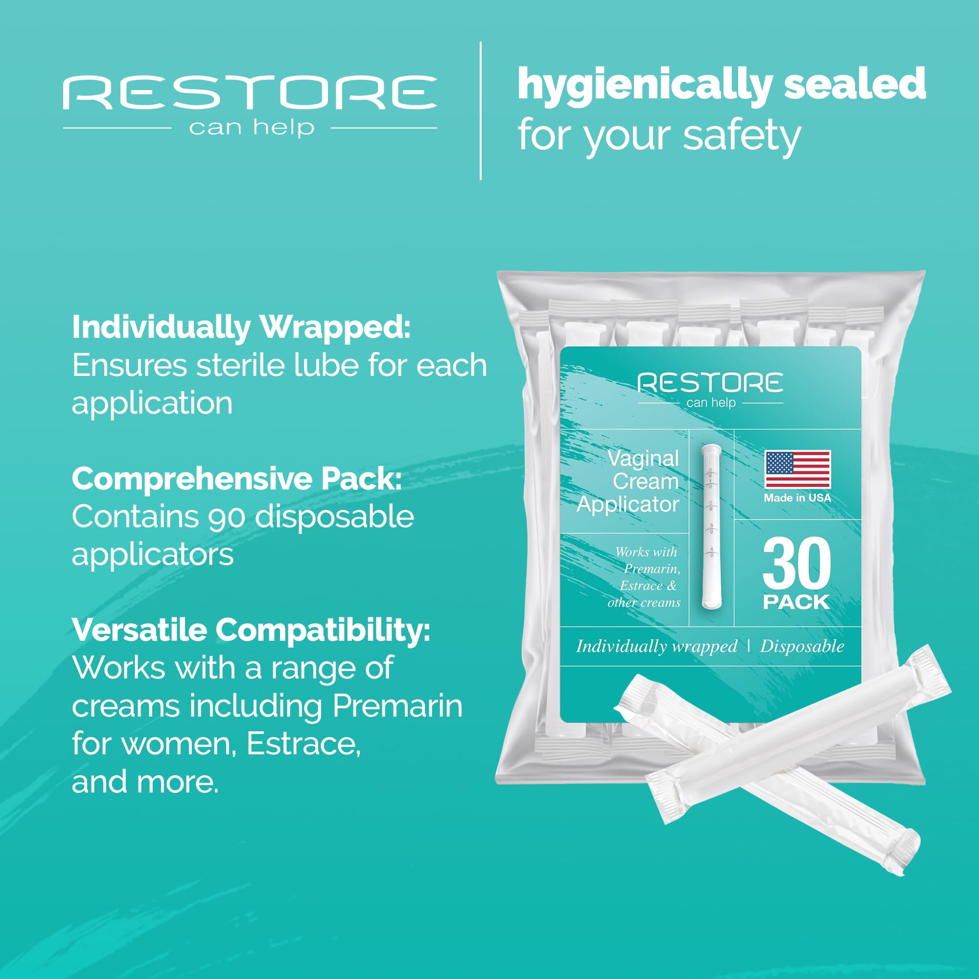 BPA FREE- Made in USA- Disposable Vaginal Applicators – Comfort Tip Threaded Applicator Sealed for Hygiene. Fits Estrace, Preseed, Premarin, & Most OTC Creams, Gels, and Lubricants- 30 Applicators