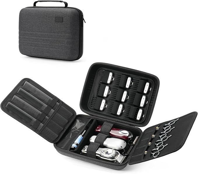 YINKECASE Hard Hair Clipper Case, Barber Case for Clippers and Supplies, EVA Hair Tools Travel Bag for Surker/Wahl/Andis/Novah Men Razor Guard Grooming Kits, Barber Accessories, Black (Bag Only)