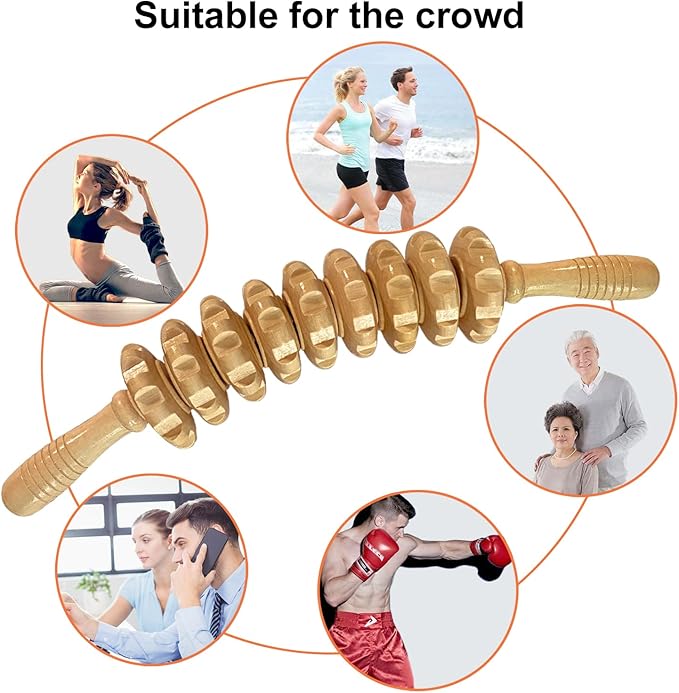 Deston Manual Massage Stick, Curved Wooden Handheld Roller Trigger Point Massager for Fascia, Cellulite, Muscle & Abdomen, Body Therapy Massager, Belly Relief Tool, White