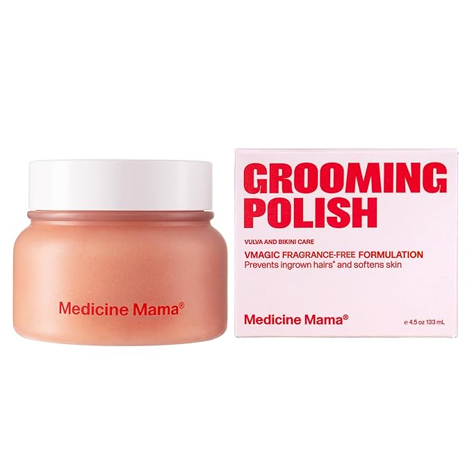 VMAGIC by Medicine Mama Grooming Polish – Natural Sugar Exfoliating Scrub – Preps Skin & Body for Grooming, Helps Prevent Ingrown Hairs – Brazilian Wax & Bikini Shave Aftercare – 4.5 oz