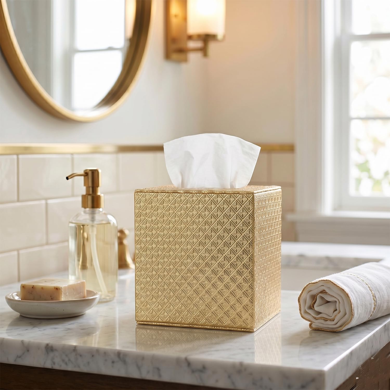 Gold Tissue Box Cover,Tissue Box Cover Square,Gold Tissue Box Holders,Tissue Holder for Bathroom Accessories,Bathroom Tissue Holders