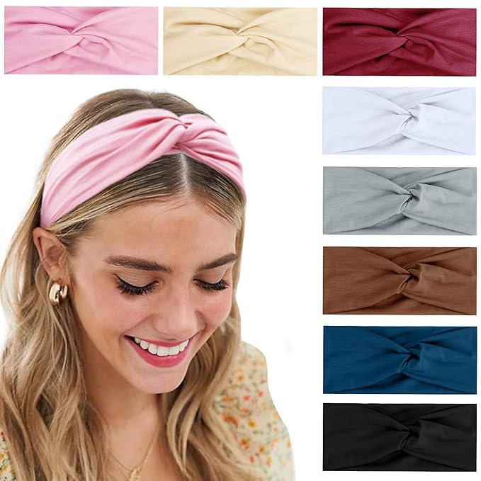 Tobeffect Turban Headbands for Women Boho Wide Women's Headbands for Hair Non Slip Twist Head Bands Headwraps Short Hair Stretchy Thick Fashion Accessories, Solid Color
