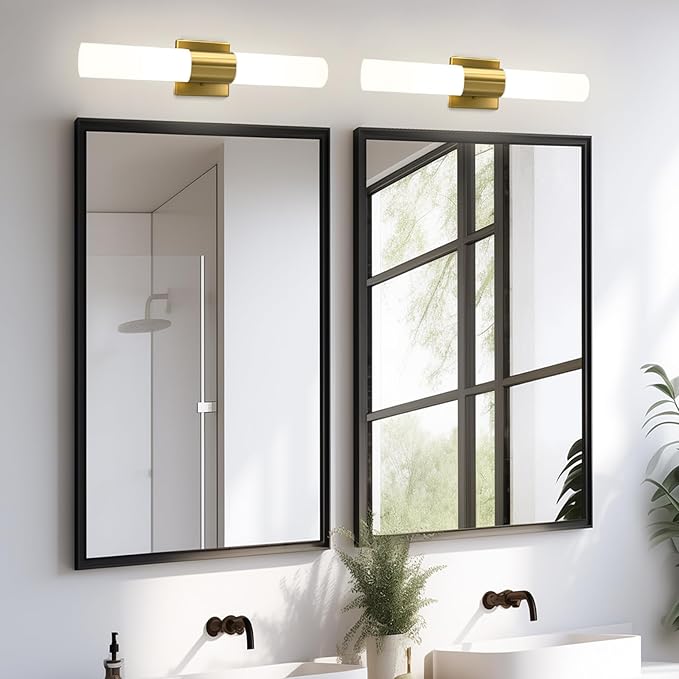 Kalium Wall Sconces Set of Two, Modern 21" Vanity, Frosted Glass, Gold