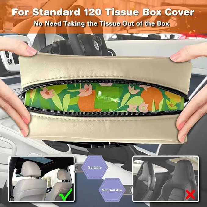 Large Car Tissue Holder for 120 Standard Tissues, Premium PU Leather Tissue Holder in Car Backseat Rectangular, Napkin Holder for Car Fits for Kleenex Tissues Box Daily Use Black (2, Beige)