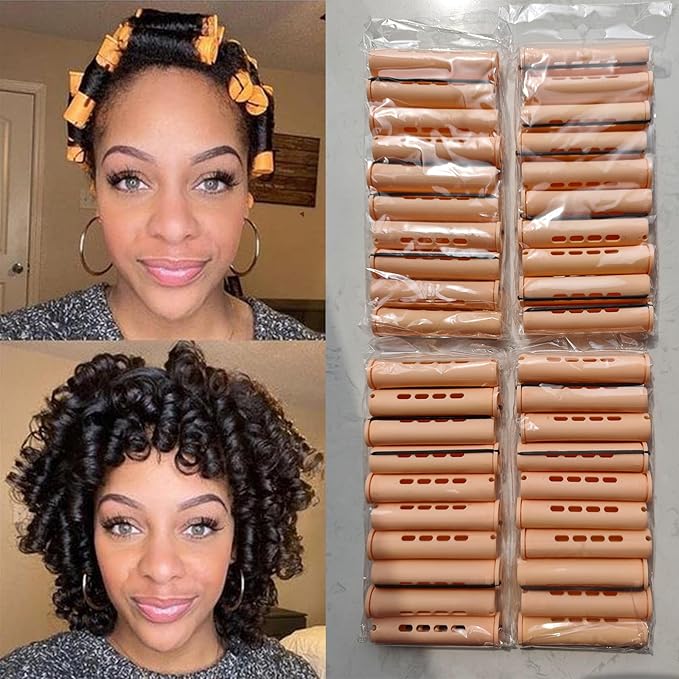 meigick 40Pcs Perm Rods Set - Plastic Cold Wave Rollers Non-Slip Hair Curlers for Long, Medium, Short Heatless Perming and Hairdressing (Yellow)