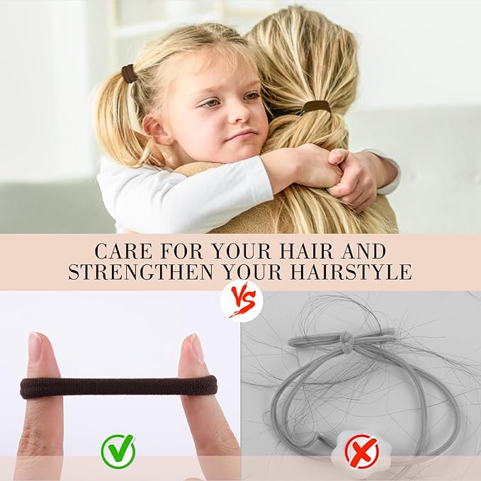 obeoby 100PCS Brown Hair Ties for Thick Hair, Seamless Nylon Elastic Ponytail Holders Stretchy Hair Bands for Women Girls