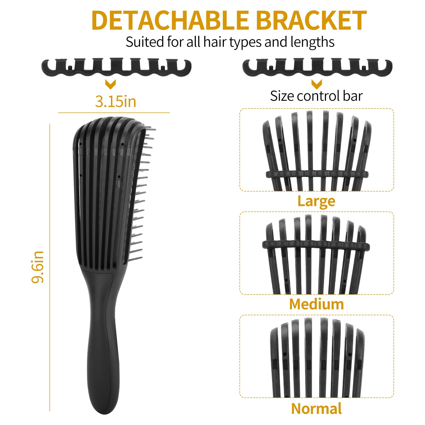 UREELIN Hair Brush Set for 3a,4c,Wig/Thick/Wavy/Curly/Slick Back Hair Brushes,Rat Tail Combs,8-Row,Edge Brush,For Detangling,Braiding,Teasing,Parting,Styling,Kids,Girls,women(Black)
