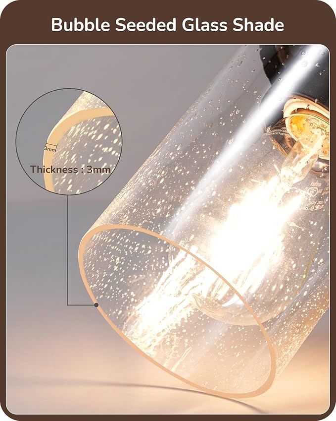 EDISHINE Farmhouse Vanity Lights for Bathroom, 3-Light Bathroom Vanity Light Fixtures Over Mirror, Painted Wood Vintage Bath Wall Sconces Lamp with Bubble Glass Shade for Bedroom, Powder Room
