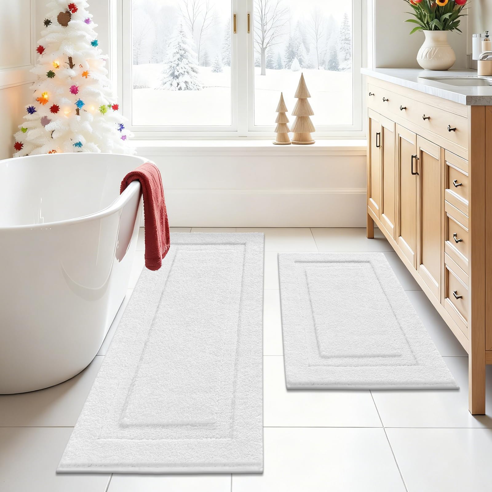 SHACOS Soft Microfiber Bathroom Rugs Set of 2 Pieces, White