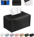 PARIERIS Tissue Box Cover PU Leather Tissue Holder Rectangle Facial Tissue Case Tissue Box Organizer Dispenser for Bathroom, Kitchen, Home, Office, Tabletop (Black, Short)